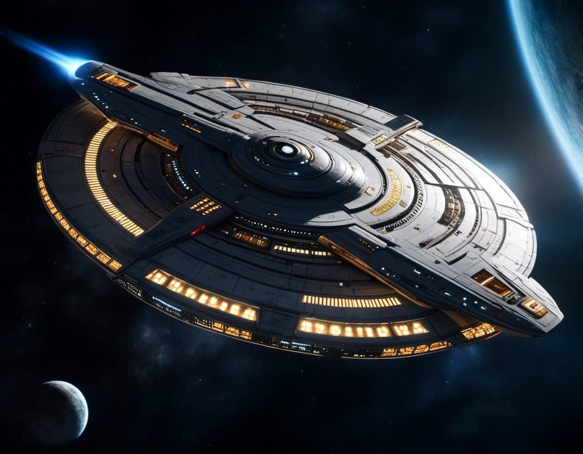 Hyperrealistic Star Trek Starship in Deep Space