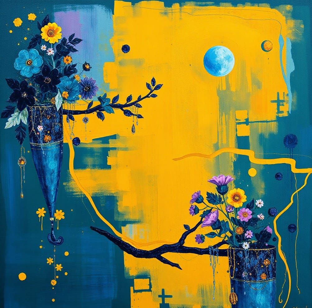 Abstract Surrealism in Saffron and Cerulean