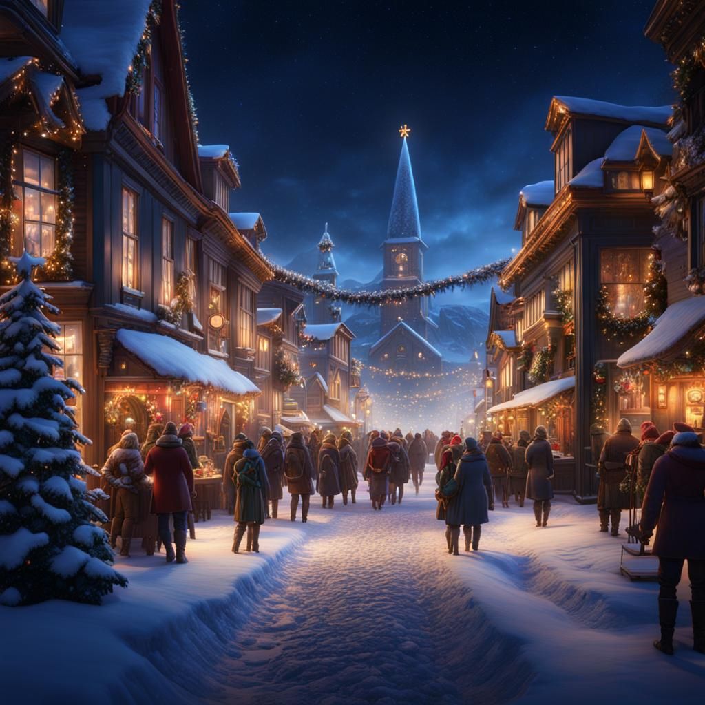 Christmas Community Gathering in Snowy Downtown