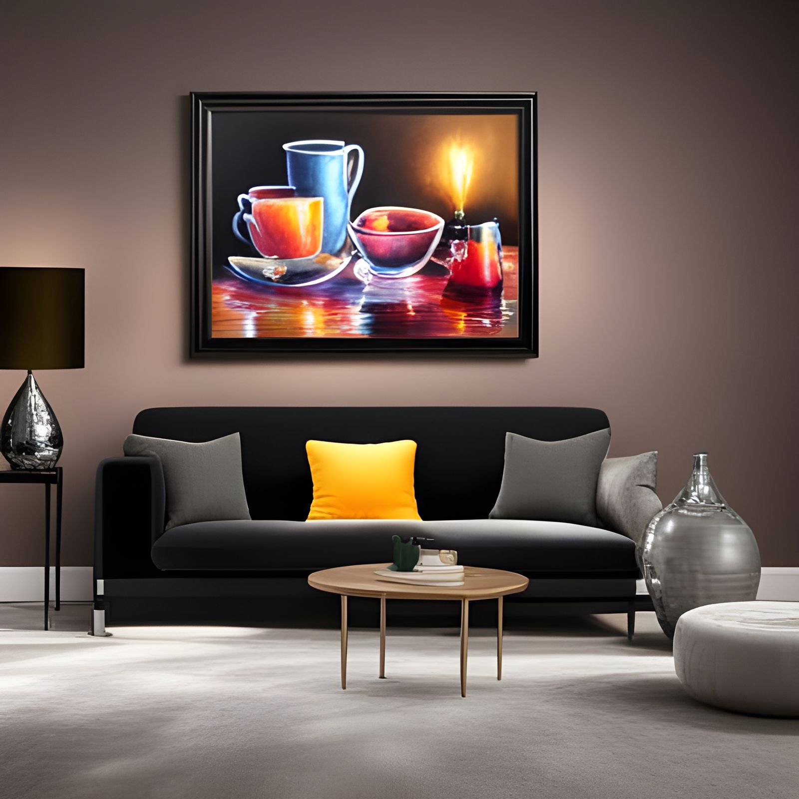 Hyperrealistic Living Room Interior in Complementary Colors