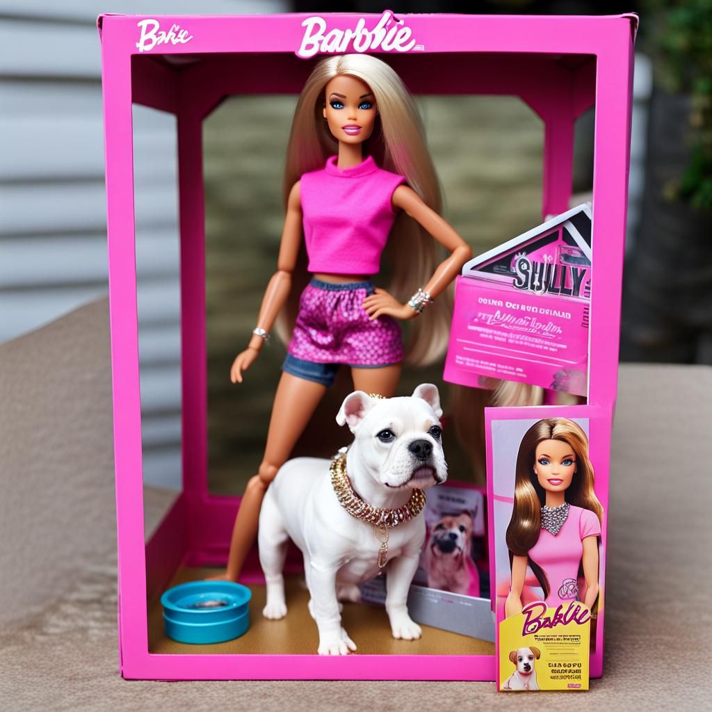 Cute Bully Puppy in Barbie Doll Box