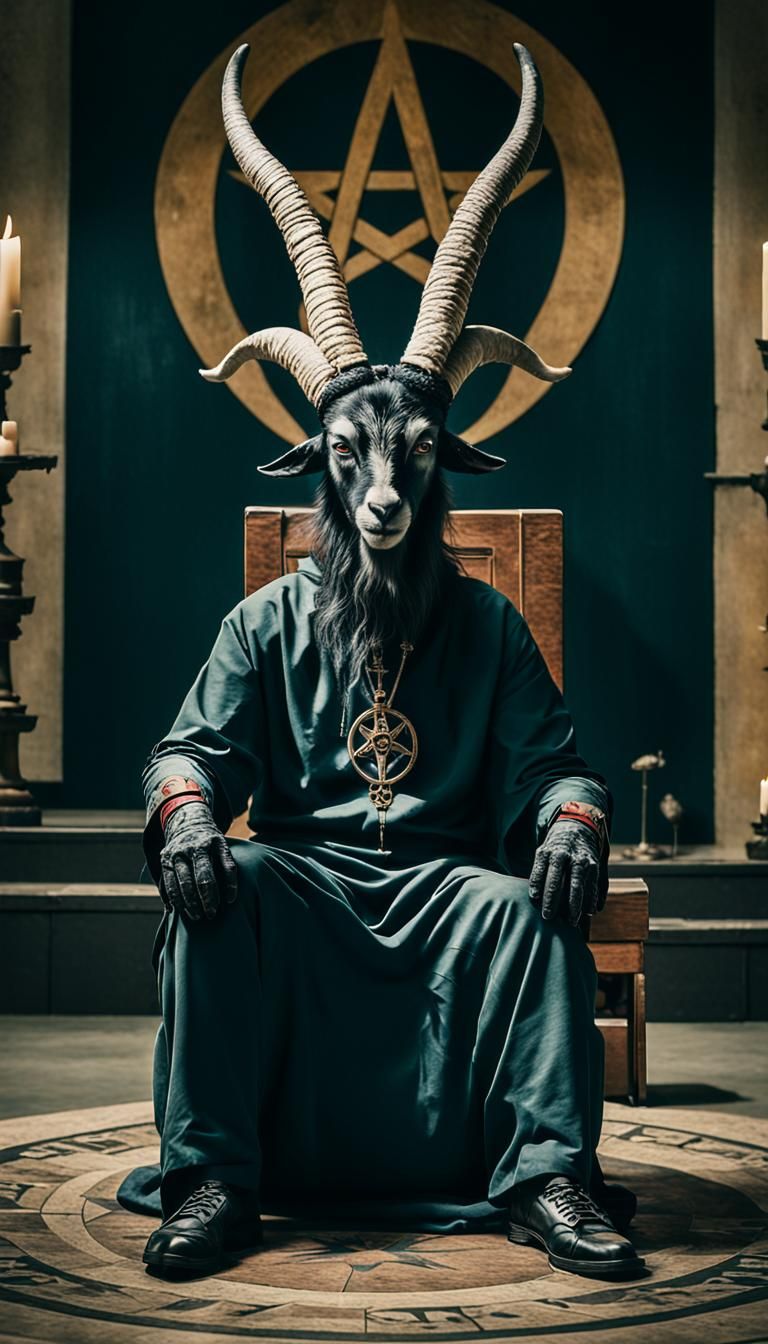 Dramatic Film Still of Baphomet, Satan Goat Icon