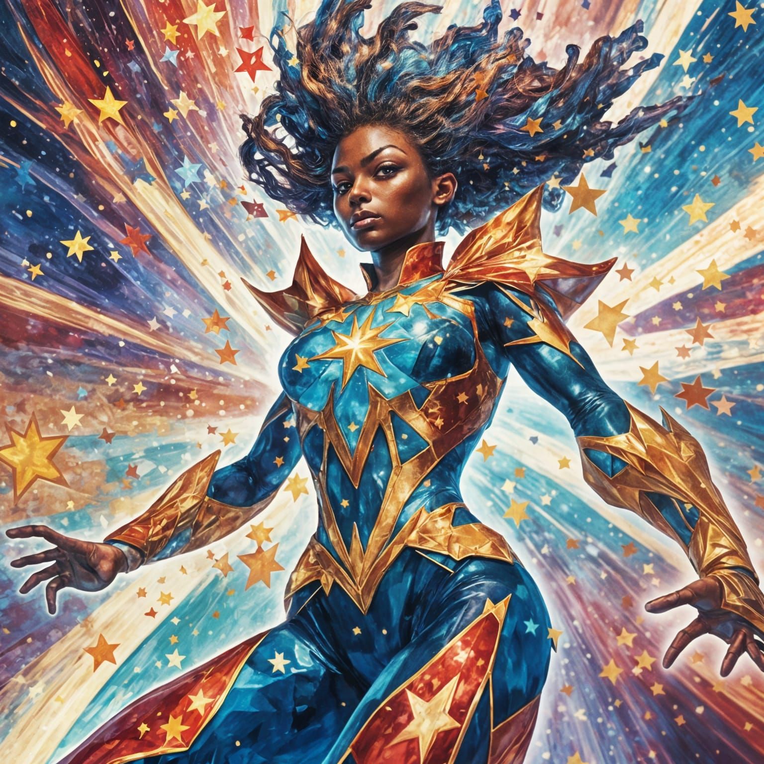 Dynamic Superhero in Bright Suit Strikes a Pose