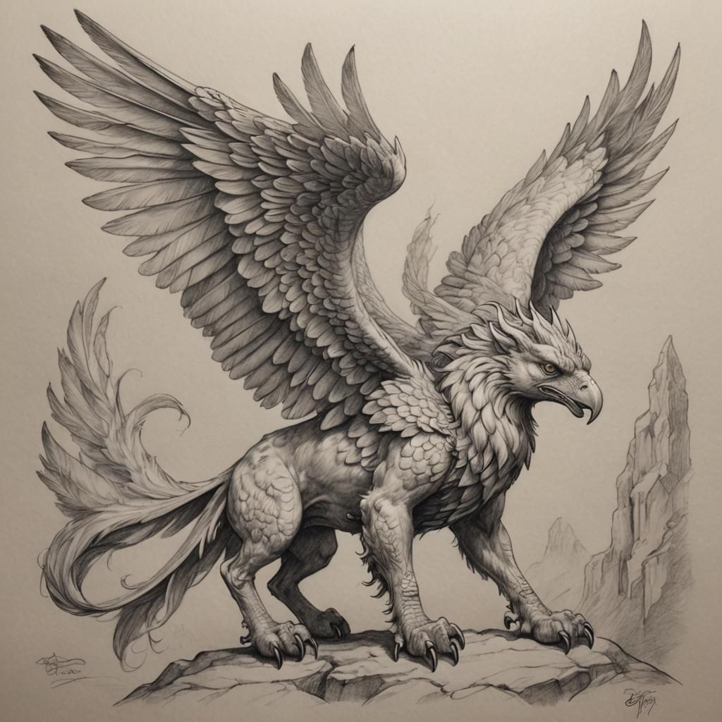 Fantasy Griffin Pencil Sketch Art