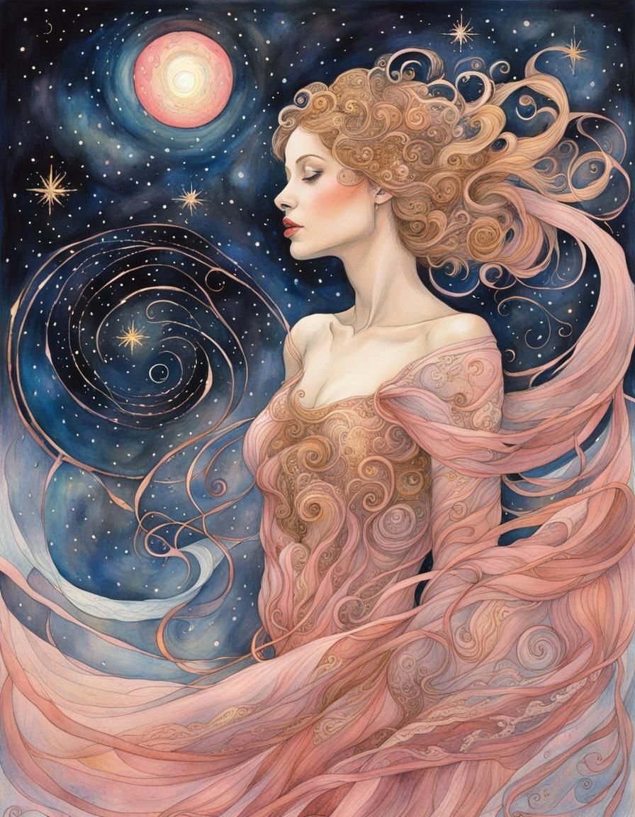 Ethereal New Year in Watercolor with Rosé Outlines