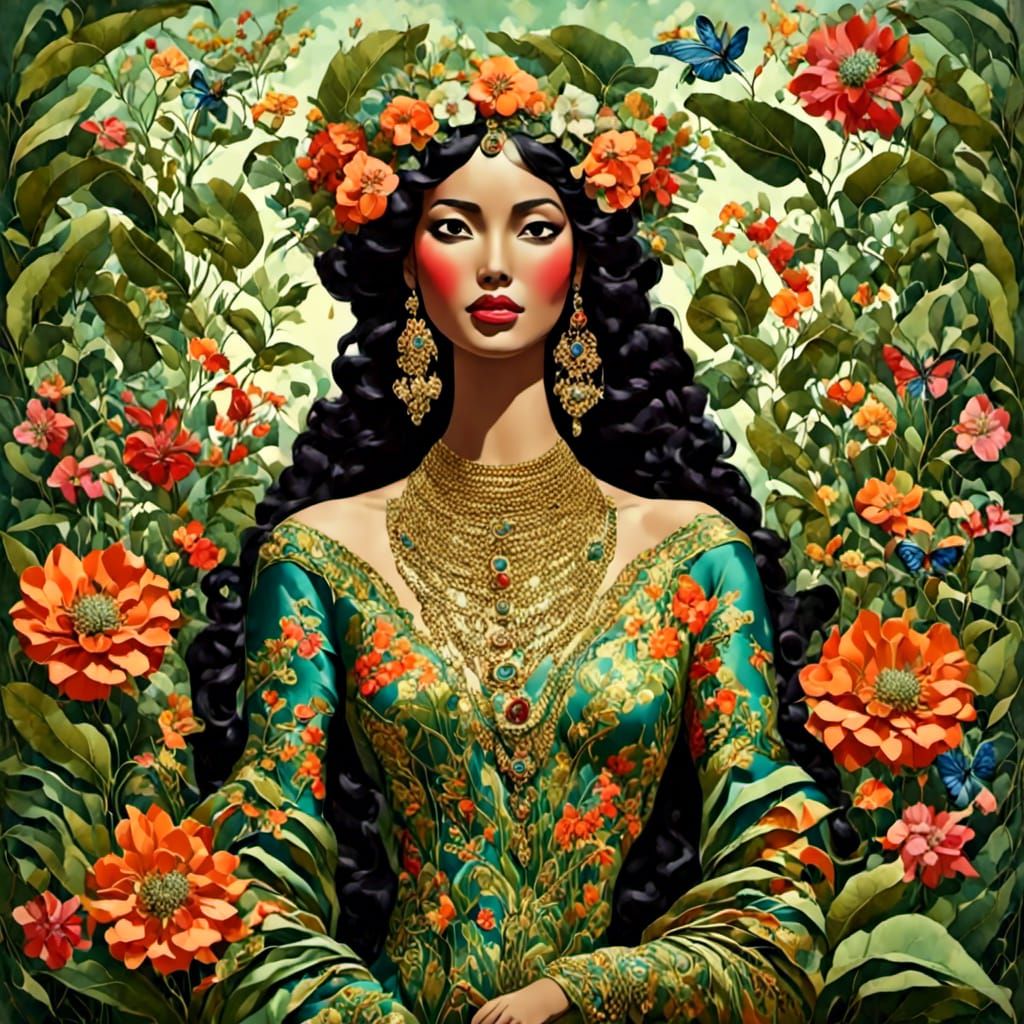 Tropical Woman Portrait in Pop Surrealism Style