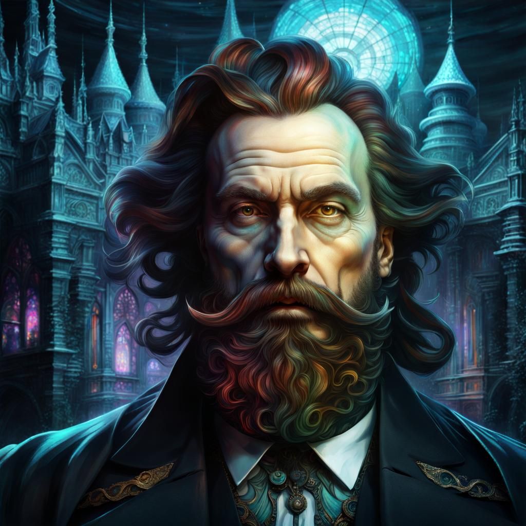 Gothic Villain in Holographic Art Style
