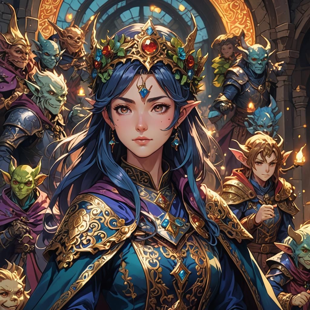 Medieval Anime Mage Surrounded by Goblins