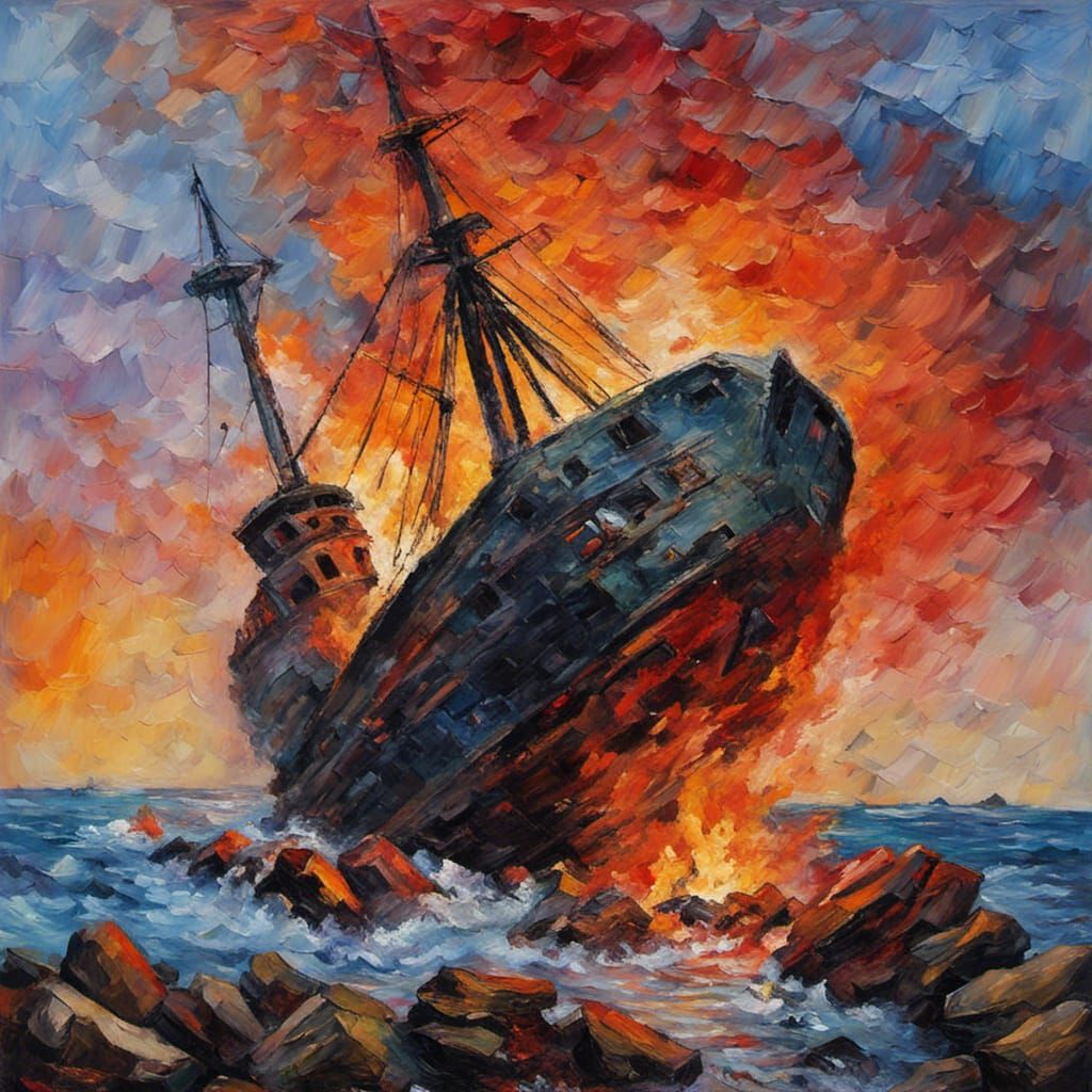 Shipwreck in Neo-Impressionist Expressionist Style