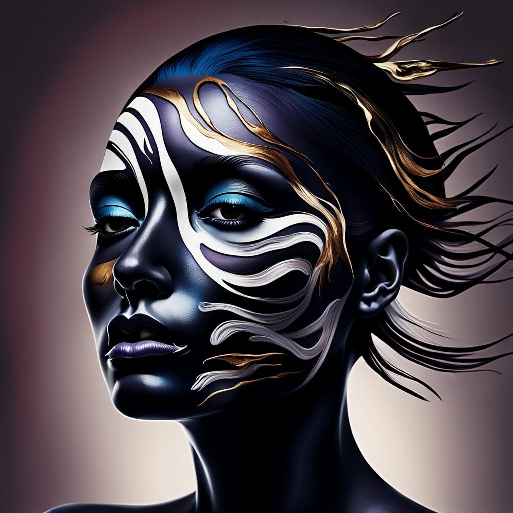 Surreal Woman Portrait with Bird Head in Oil Paint Style