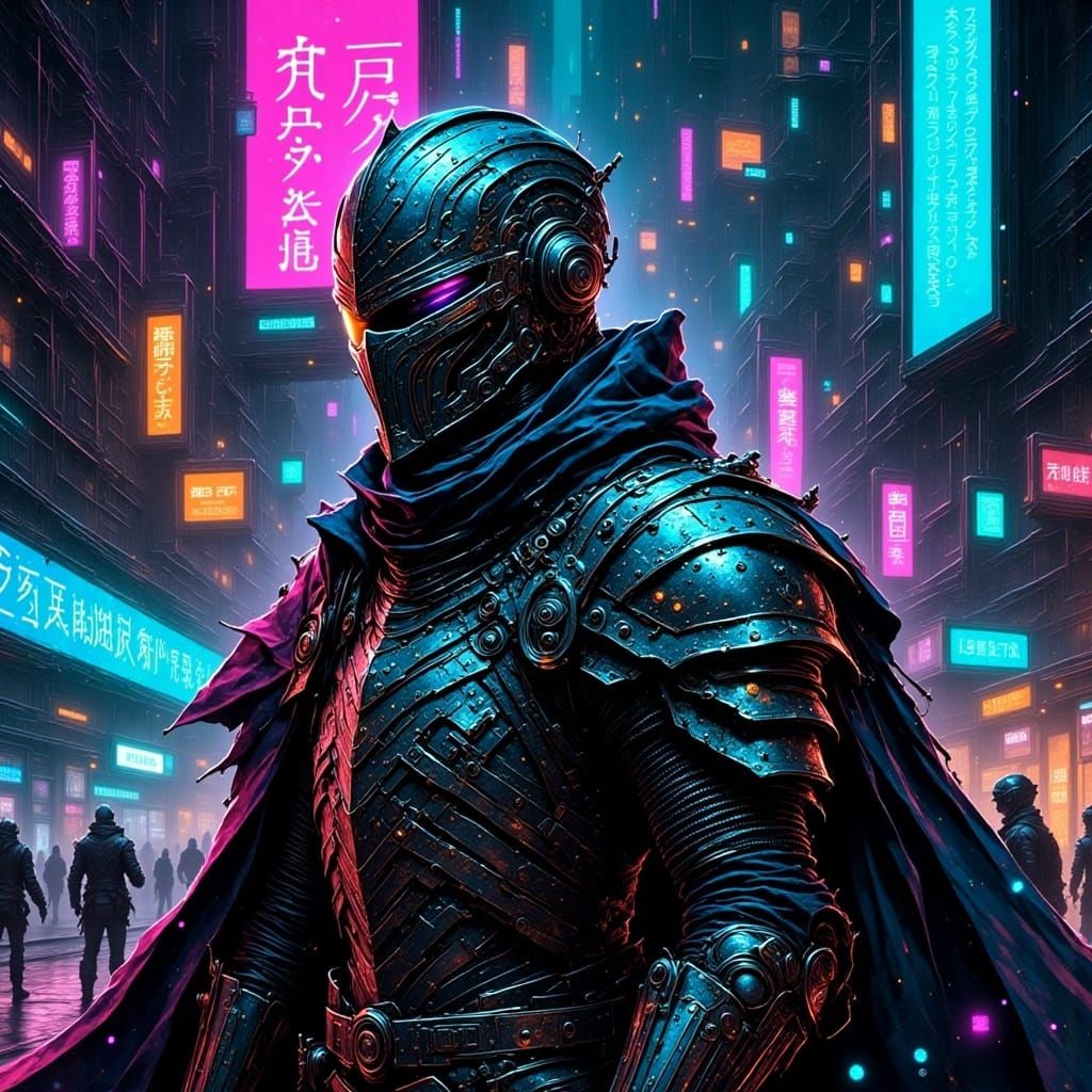 Science-Fantasy Knight in Cyberpunk Dystopia