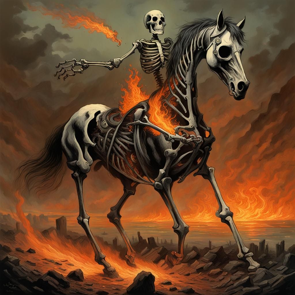 Fiery Skeleton Horse: A Gothic Horror Vision