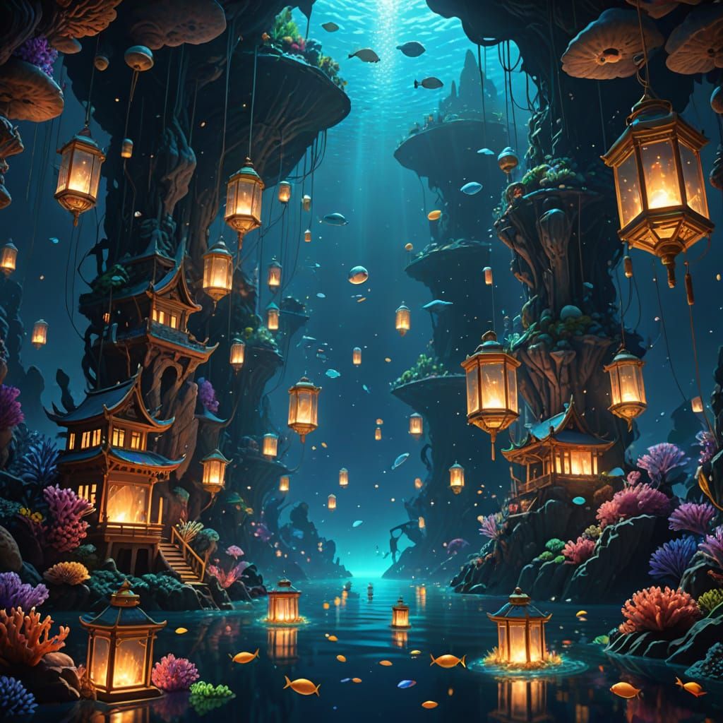 Bioluminescent Underwater City of Evolved Humans