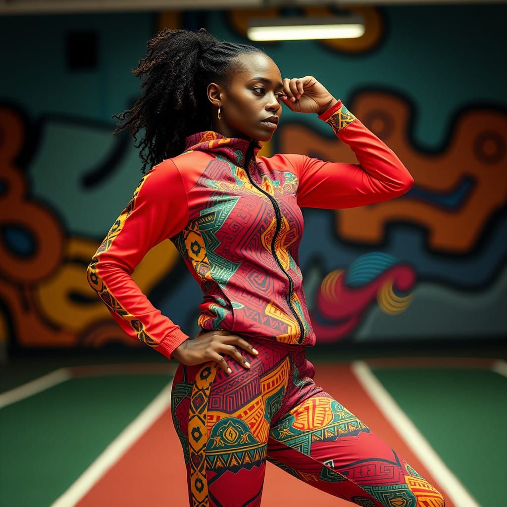 Afro-Futurist Athlete Wears Vibrant Adinkra Tracksuit