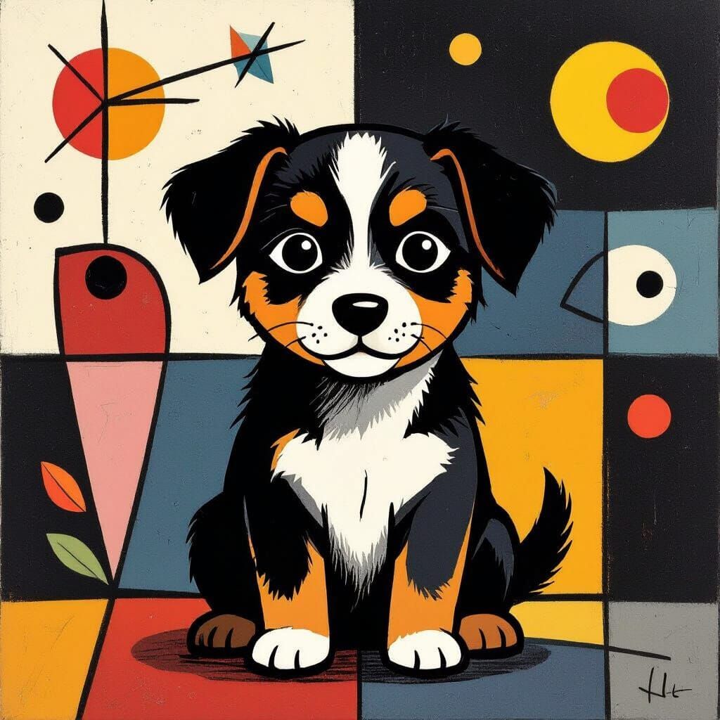Cute Dog Line Drawing in Abstract Style
