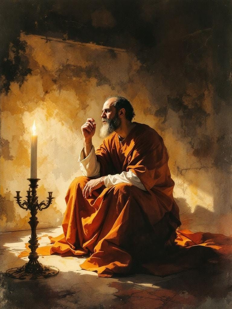 Monk in Contemplation: Chiaroscuro Watercolor Illustration