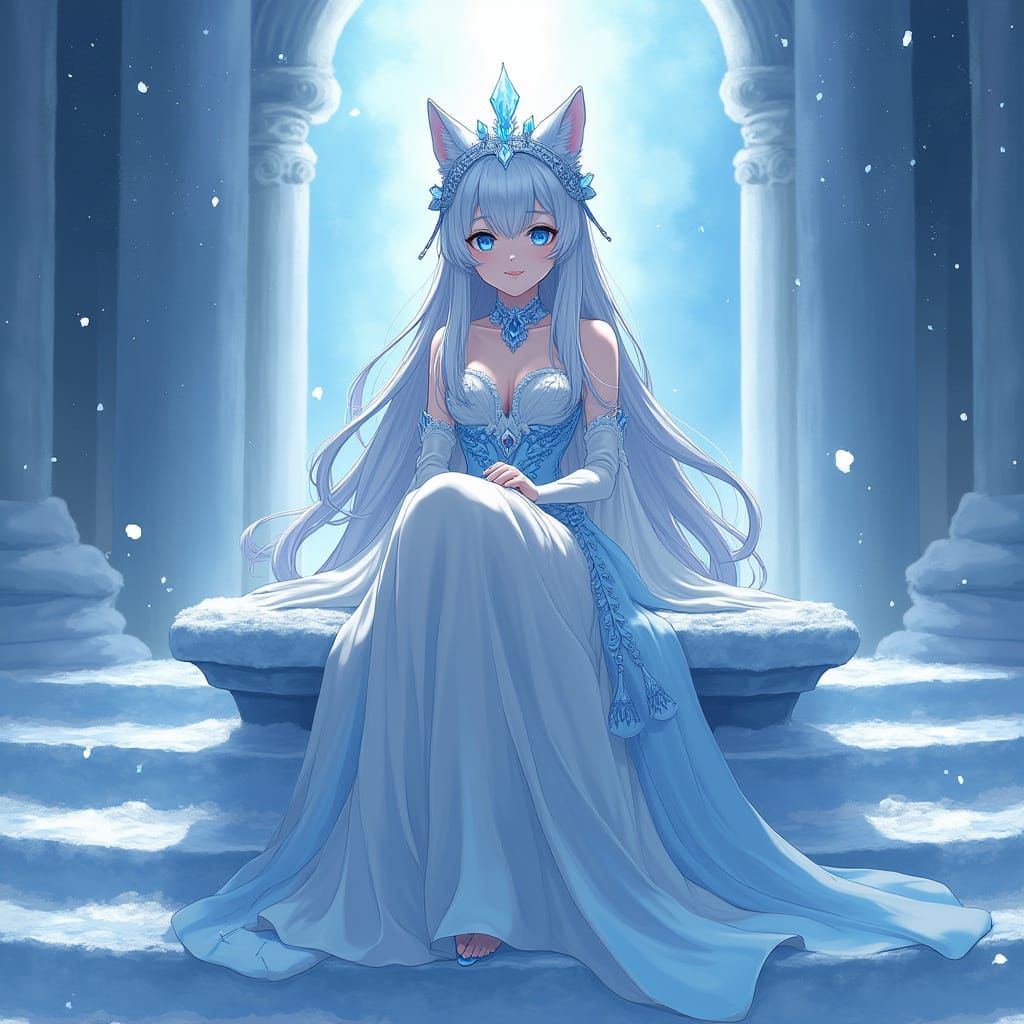 Kemonomimi Wolf Queen on Frozen Throne
