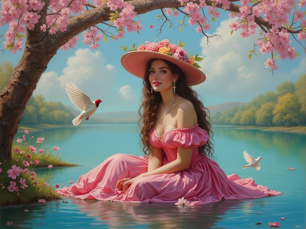 Italian Princess by River in Ornate Victorian Dress