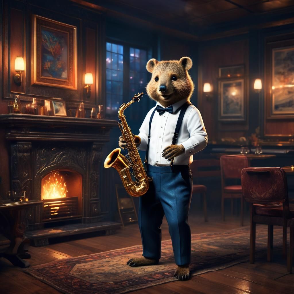 Quokka Plays Saxophone in Luxurious Jazz Club