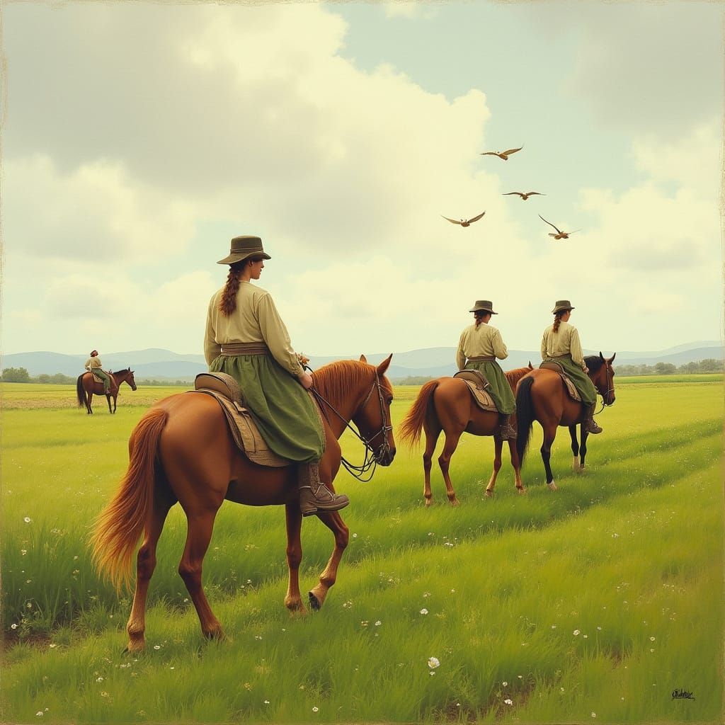 Tranquil Village Scene in Impressionist Style