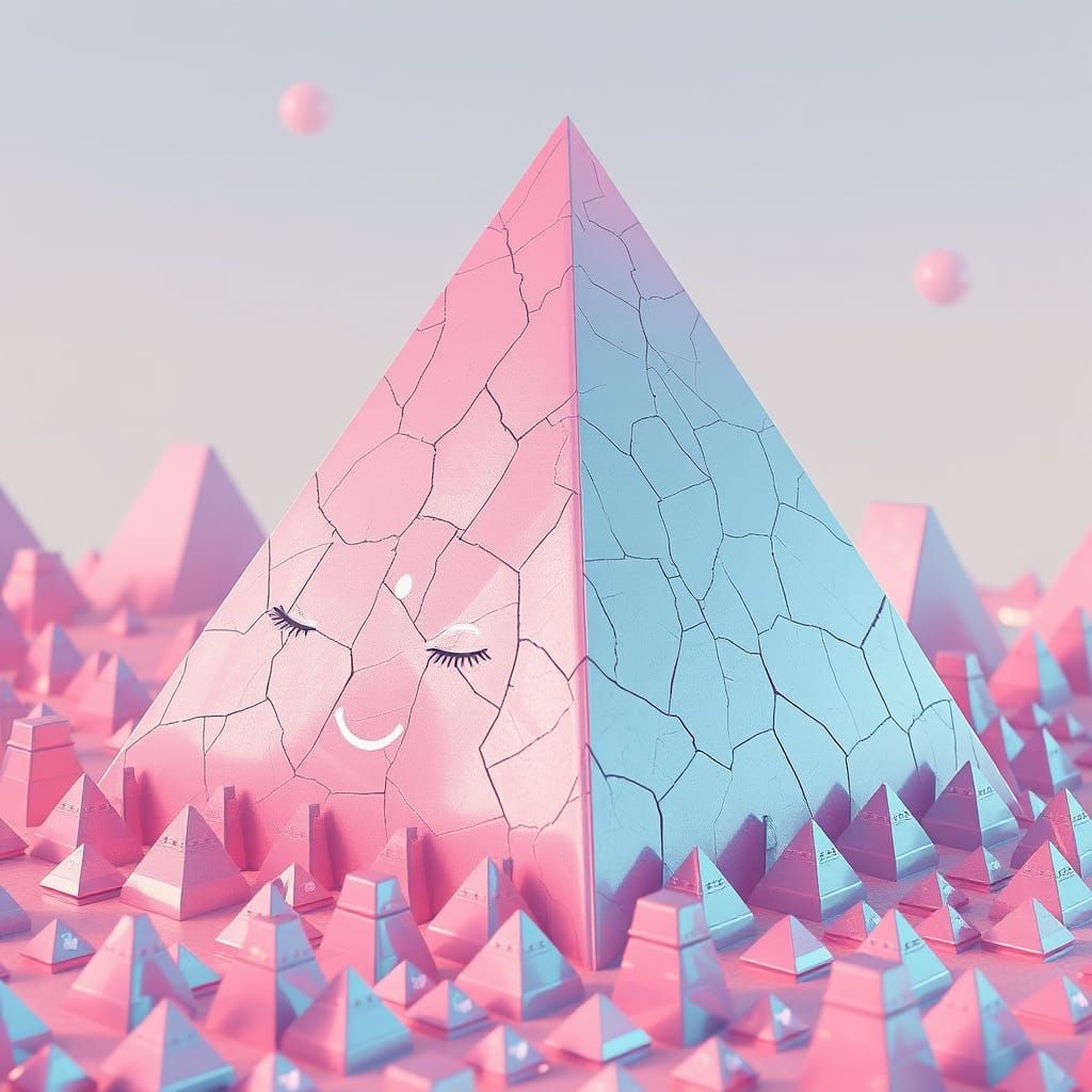 Colossal Smiling Pyramid in a Plastic Dreamscape