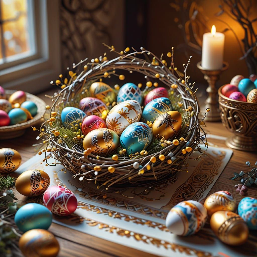 Surreal Easter Celebration with Intricate Details and Vibran...