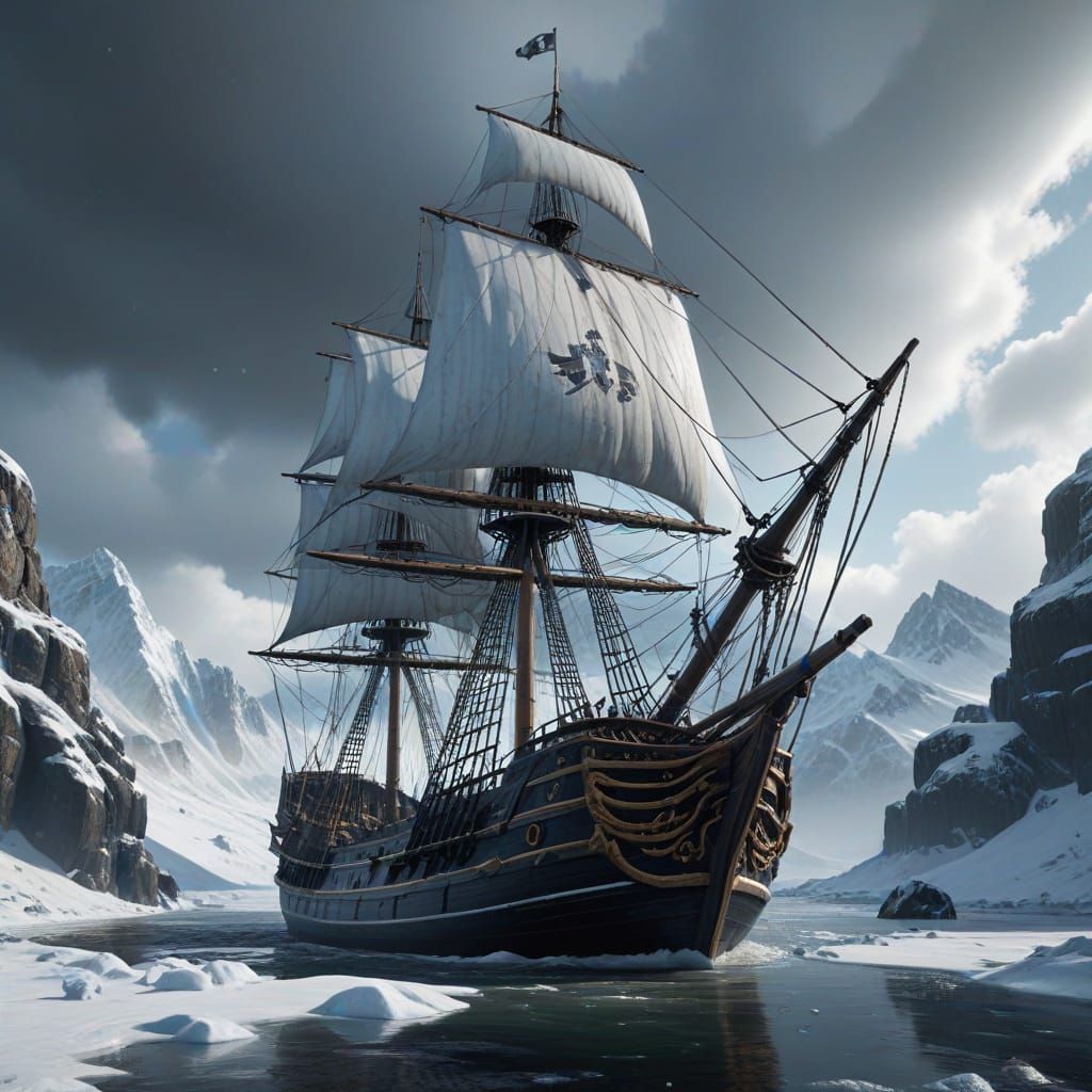 Epic Icebound Sailing Ship at the North Pole