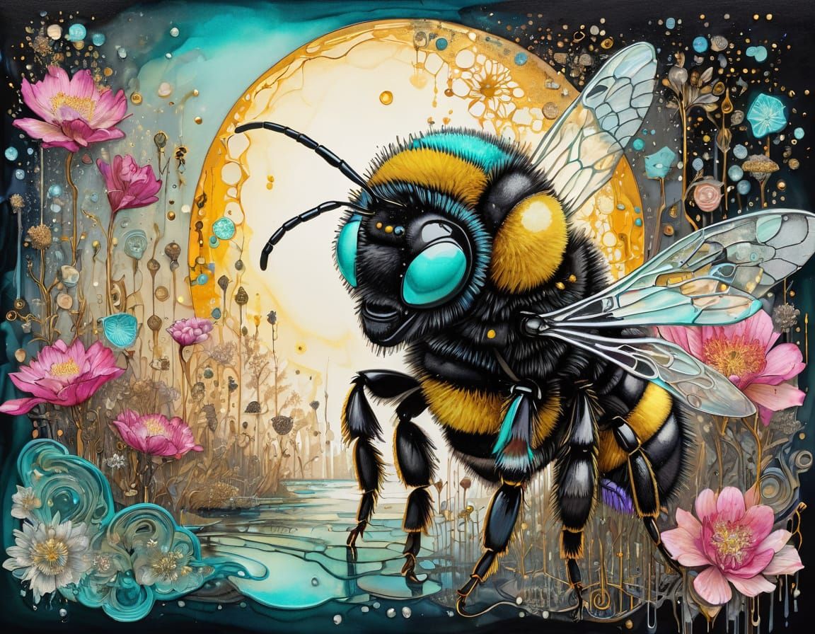 Alcohol Ink Bumblebee in Mixed Media Style