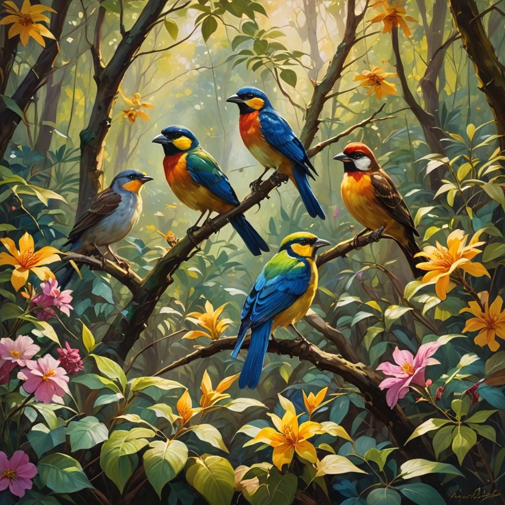 Bird Paradise Oil Painting: Classic Realism