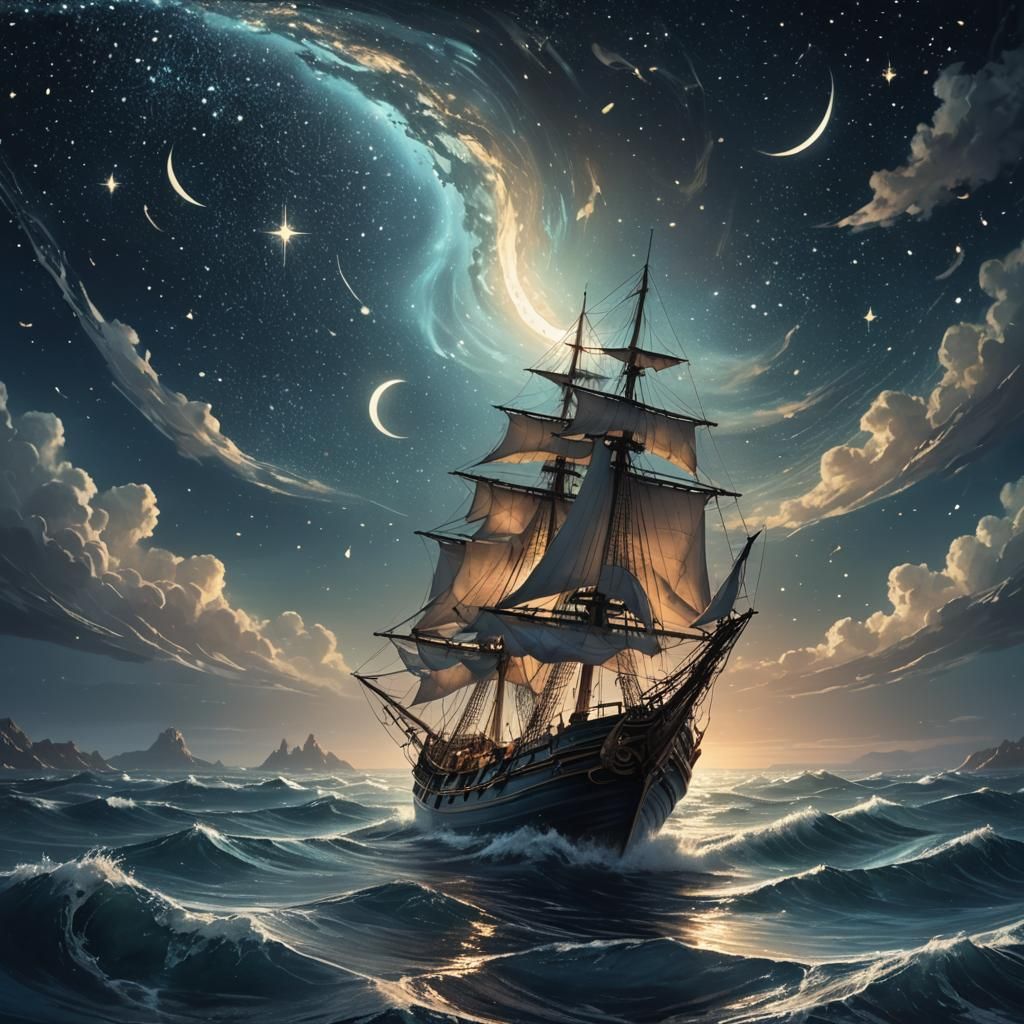 Baroque Fantasy: Shipwreck Under a Starry Swirl