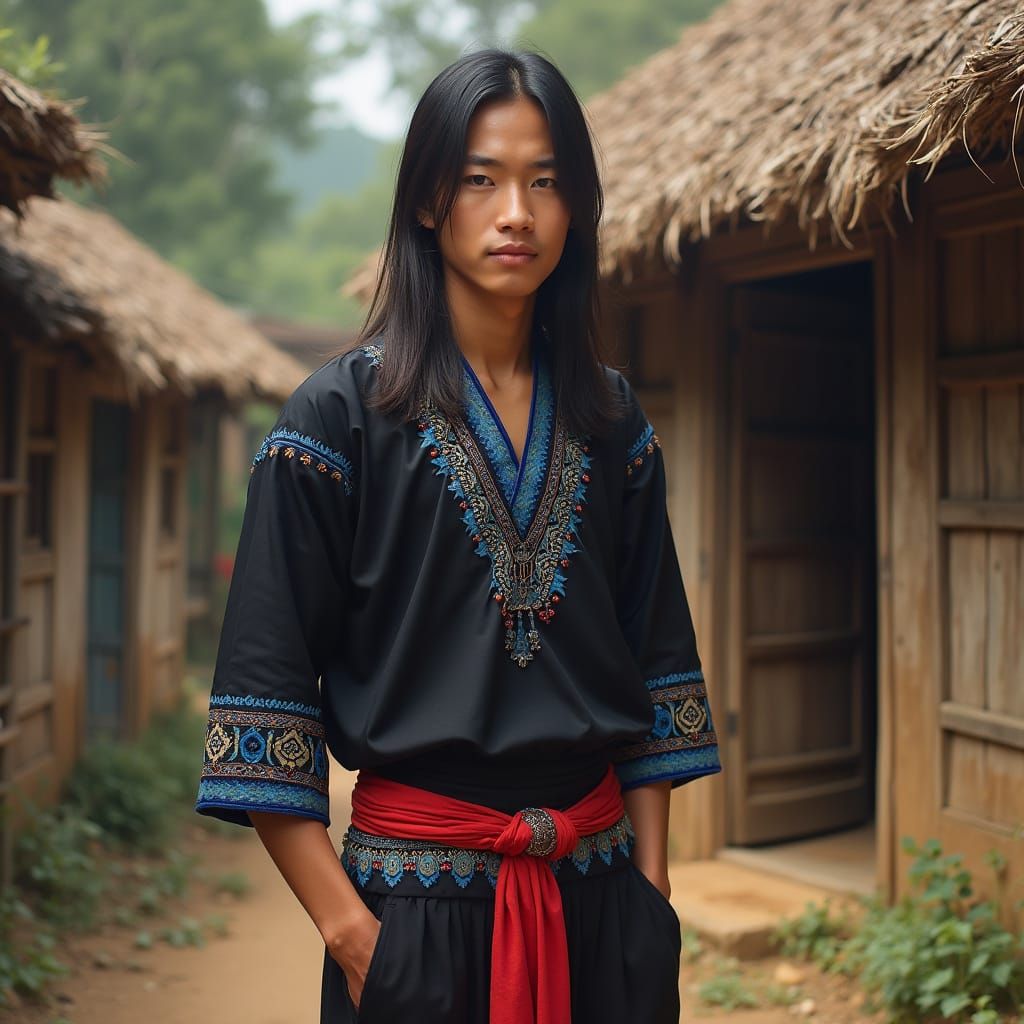 Hmong Man Buys House in Traditional Village Art Style