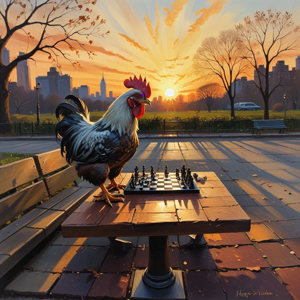 Grumpy Chicken Plays Chess in NYC Park