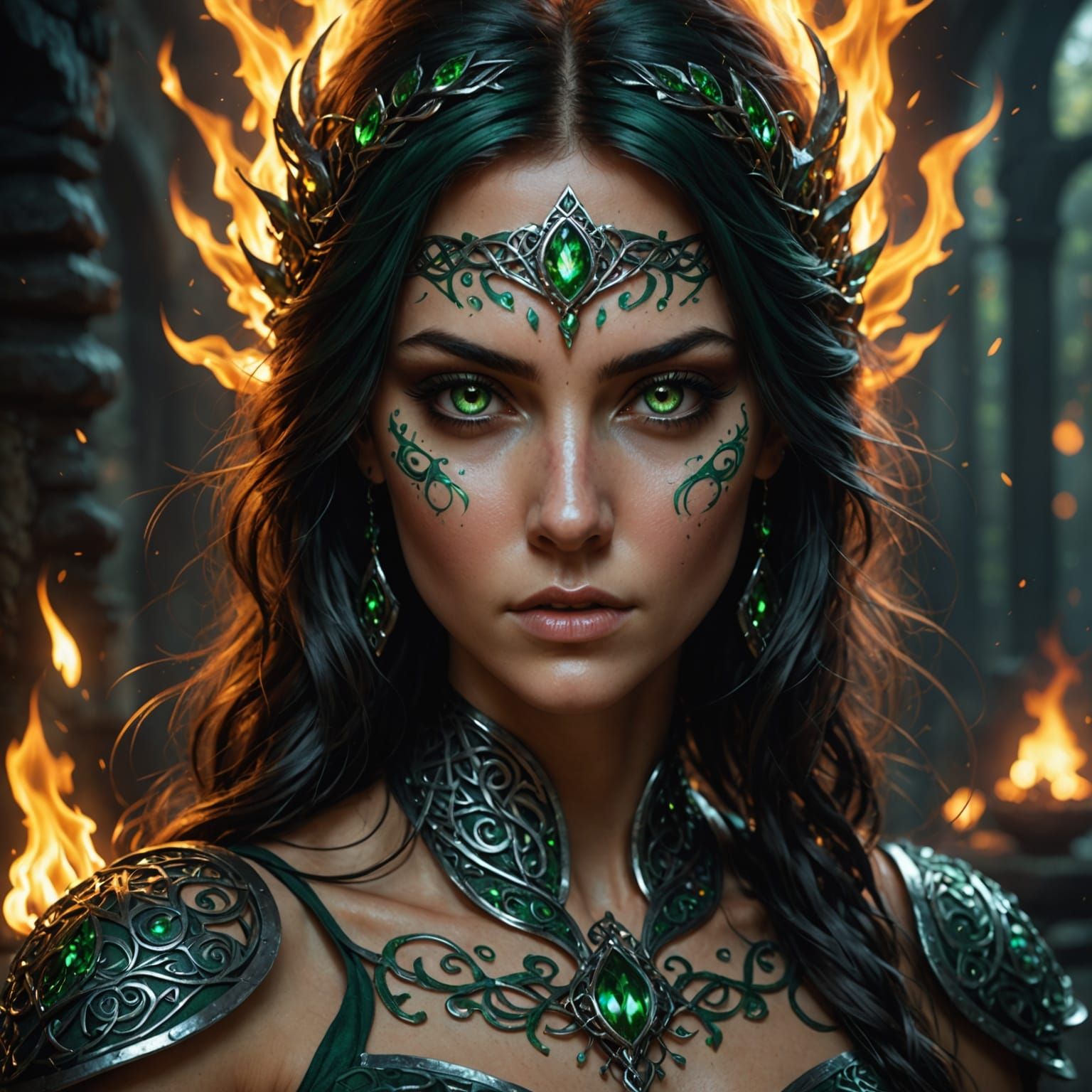 Ethereal Dark Fantasy Goddess, Celtic Tattoos, Flame Hair