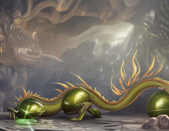 Baby Fire Dragon Hatching: Detailed Matte Painting