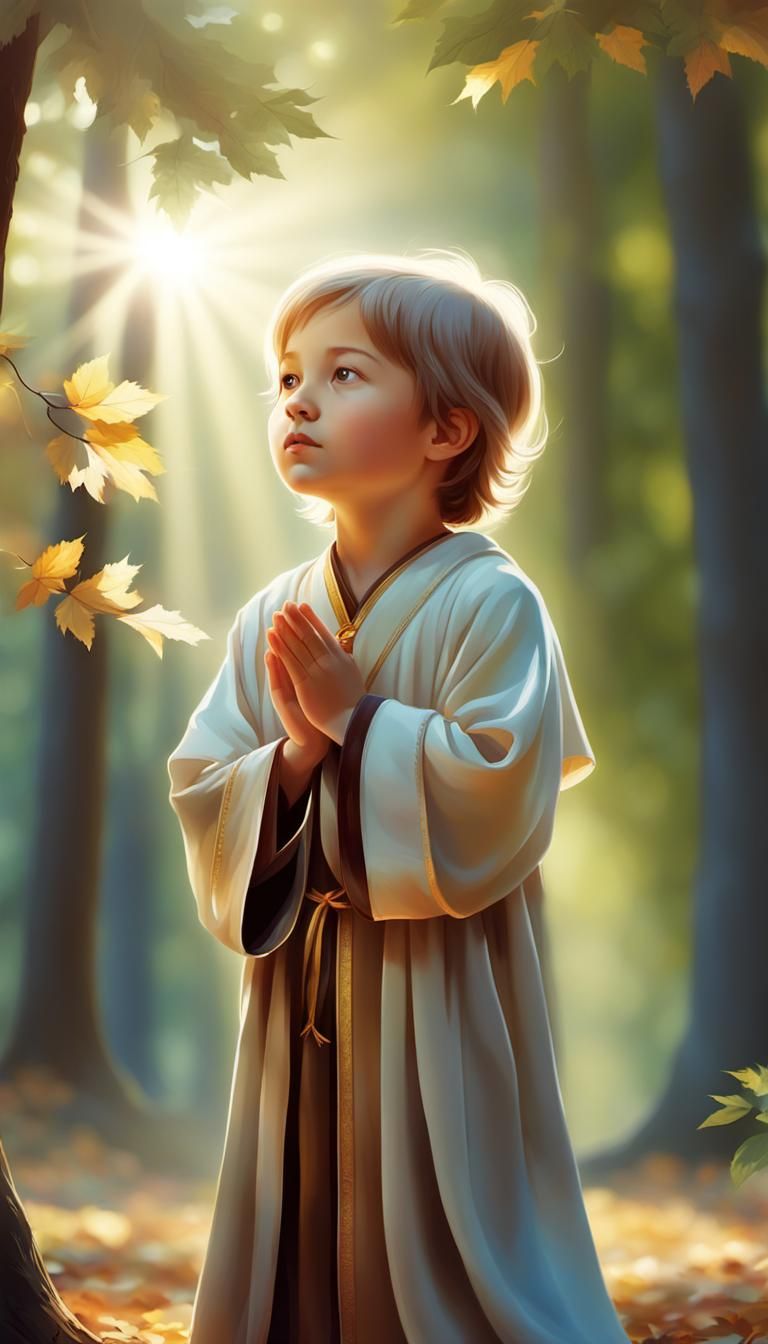 Child Praying in Forest: Spiritual Concept Art