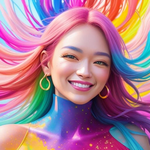 Smiling Face with Colorful Explosions in Digital Art