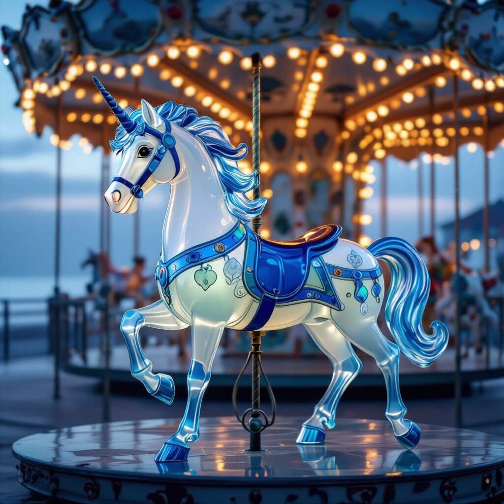 Sea Glass Carousel Horse in Dreamlike Seaside Park