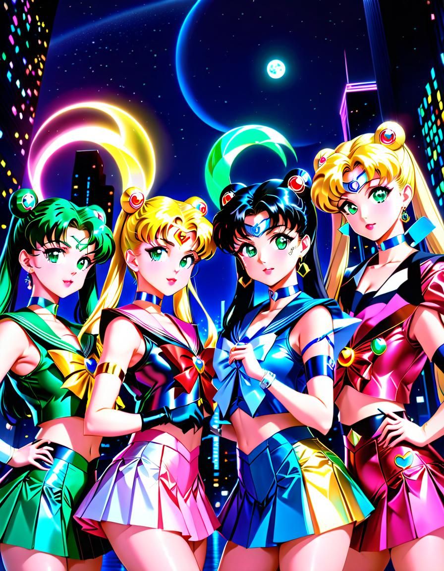 Sailor Scouts as K-Pop Idols in Y2K Anime Art