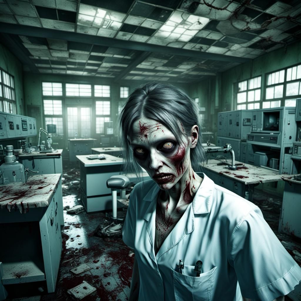 Zombie Girl in Abandoned Lab: Matte Painting