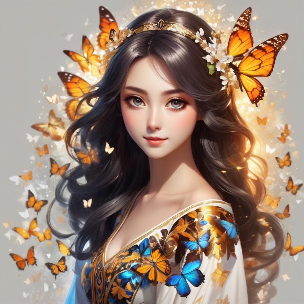 Anime Butterfly Girl Portrait with Expressive Eyes