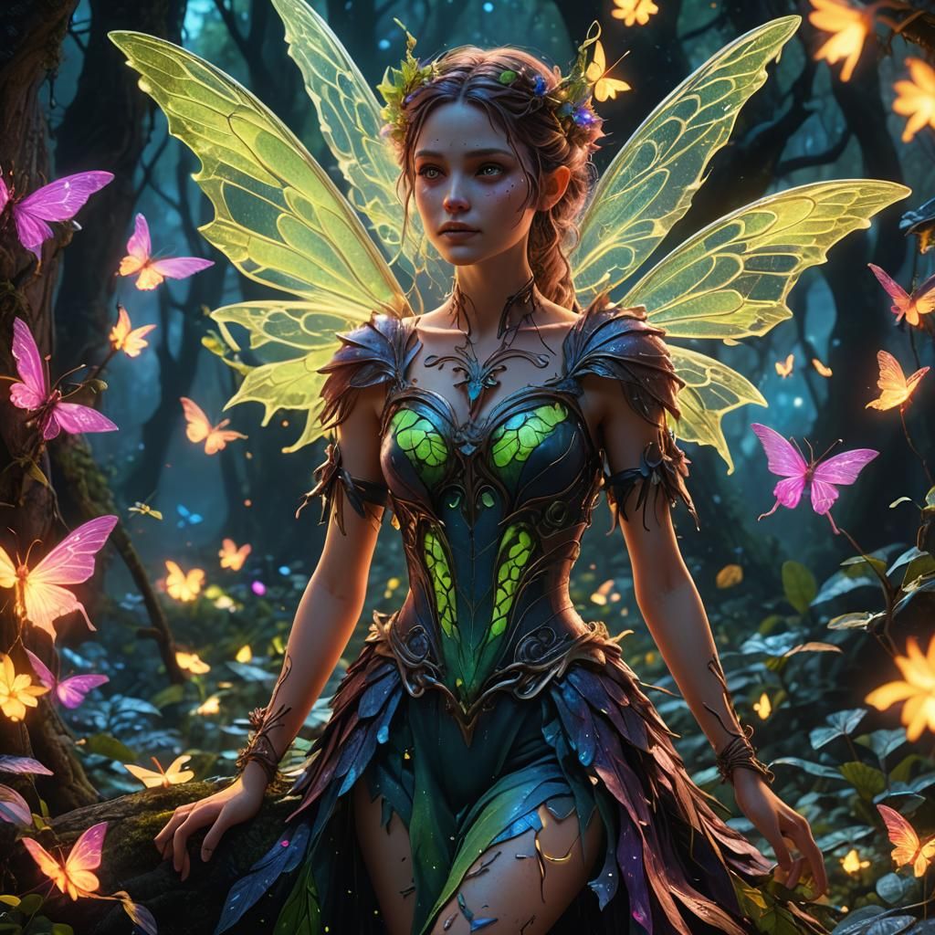 Hyperrealistic Fluorescent Fairy in Detailed Matte Painting