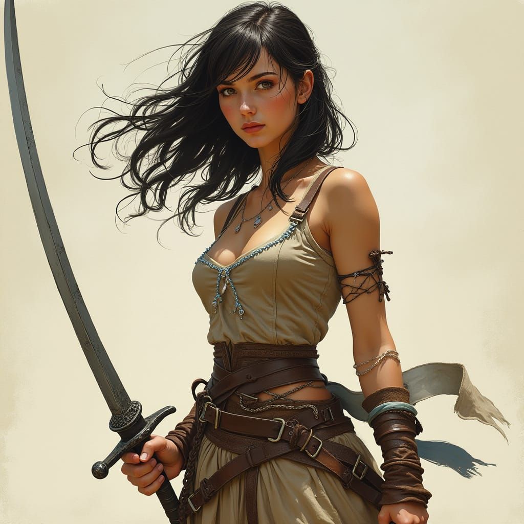 Fantasy Warrior Woman with Bow and Rapier