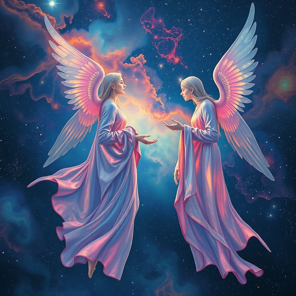 Celestial Beings Exchange Poetry in Cosmic Expanse