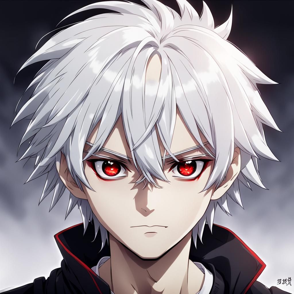 Anime Boy with Red Eyes and White Hair