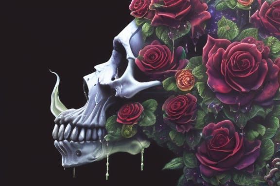 Skull with Rose Throne in Hyper-Detailed Style