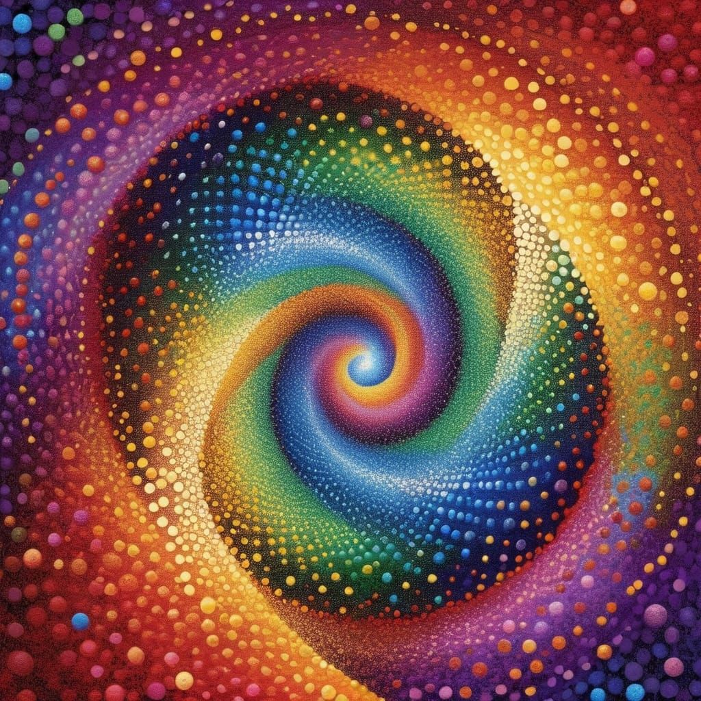 Pointillist Vortex Collapse: Whirlpool of Colorful Opulence