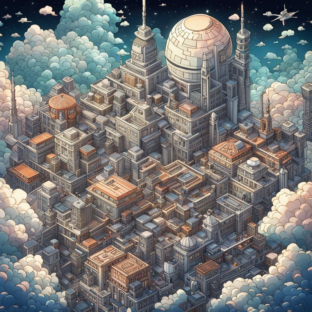 Isometric Star Wars City in Anime Style