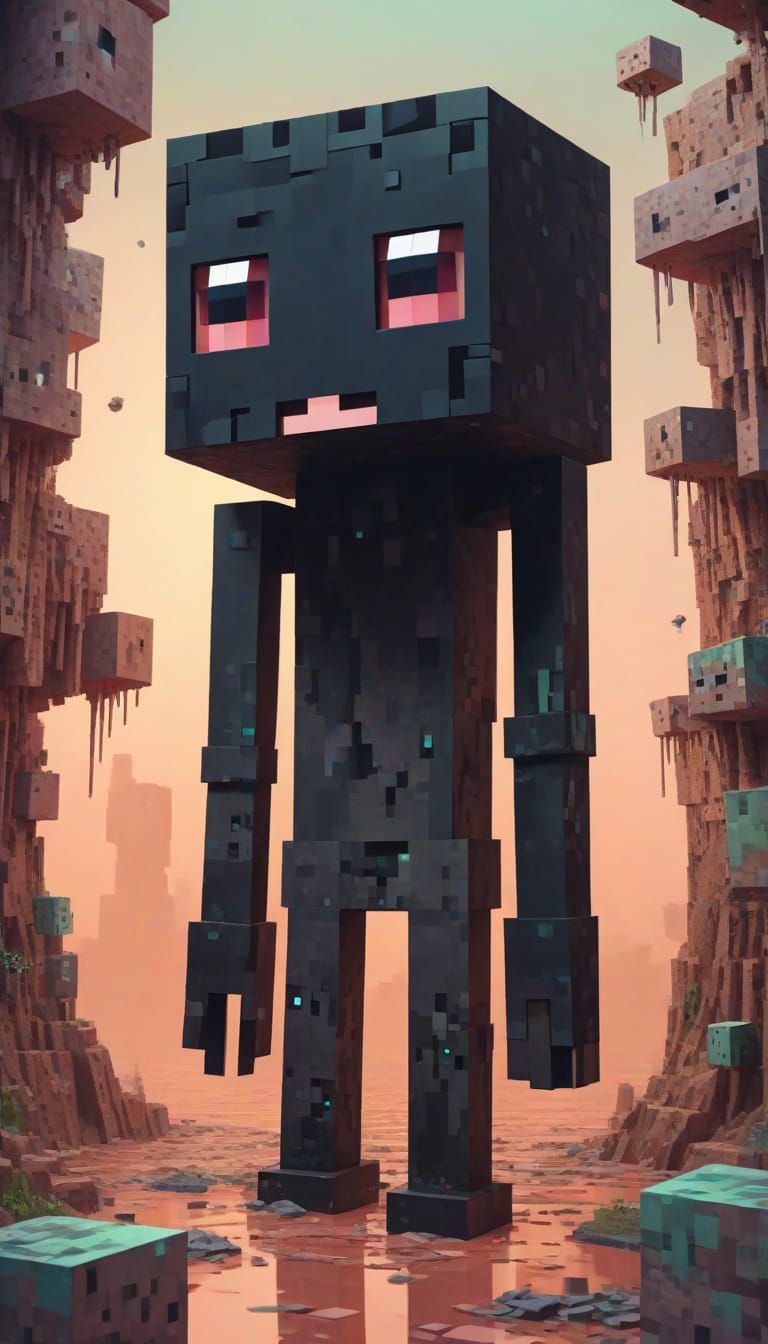 … (anamorphic MINECRAFT ENDERMAN) … (blocky MINECRAFT voxel fearsome) …