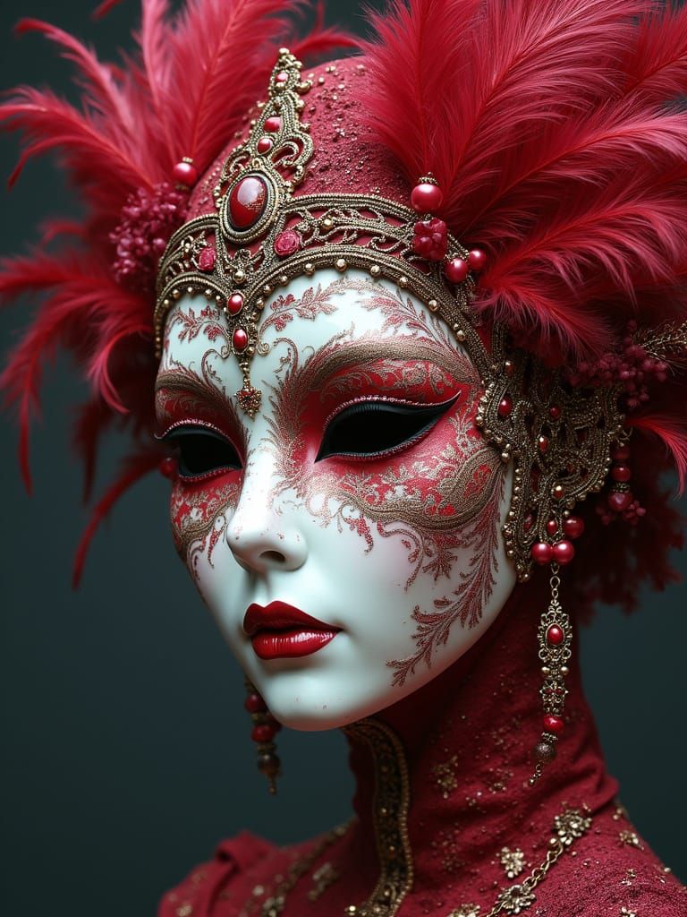 Ornate Venetian Carnival Mask in Folk Art Style