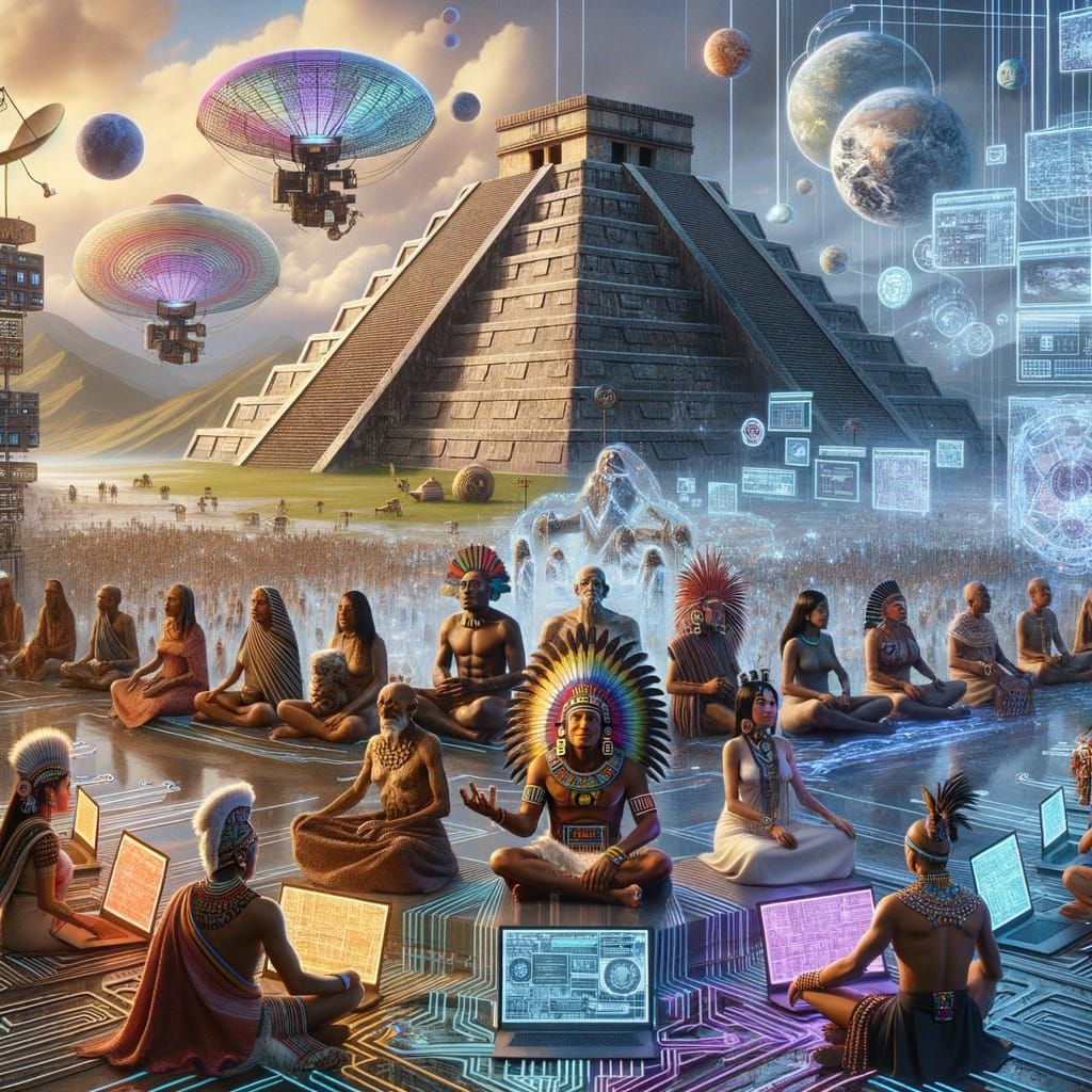 Aztecs Meet the Information Age in Futuristic Scene
